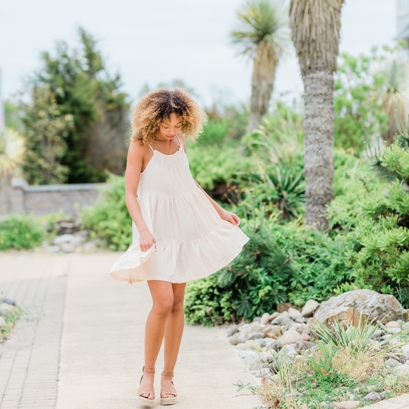 Light Pink Tiered A-line Ruffle Linen Dress - Picture 4 of 6